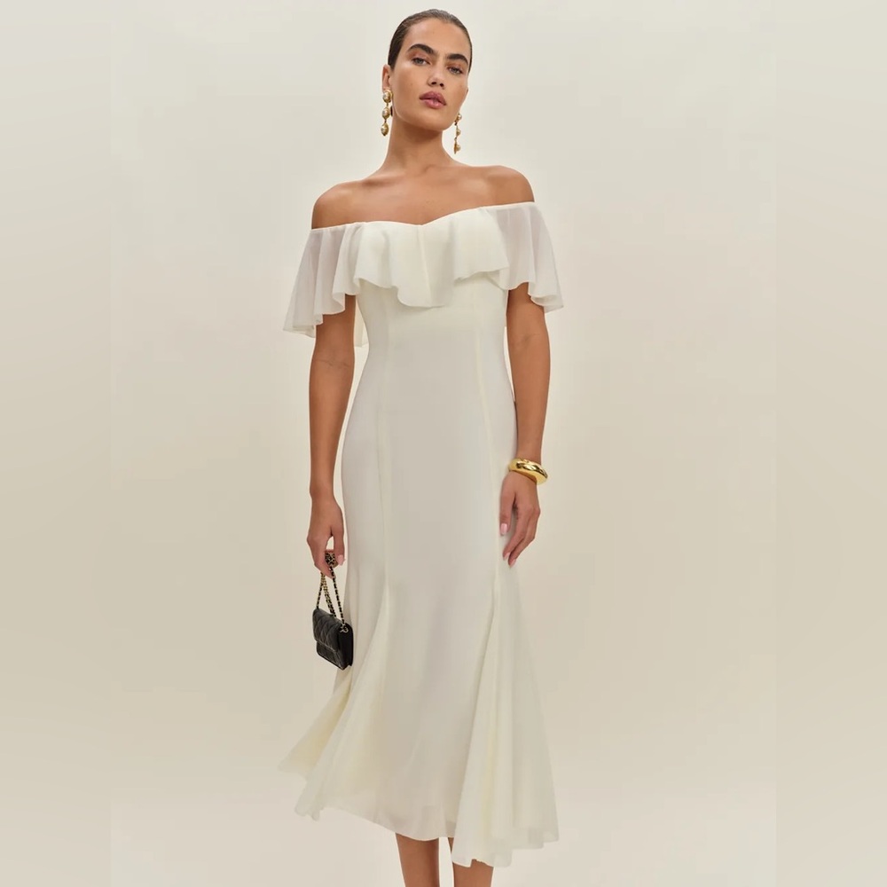 NWT Reformation Charee Dress Eggshell Ivory Off Shoulder Bridal | US 4 UK 8 - Picture 2 of 14